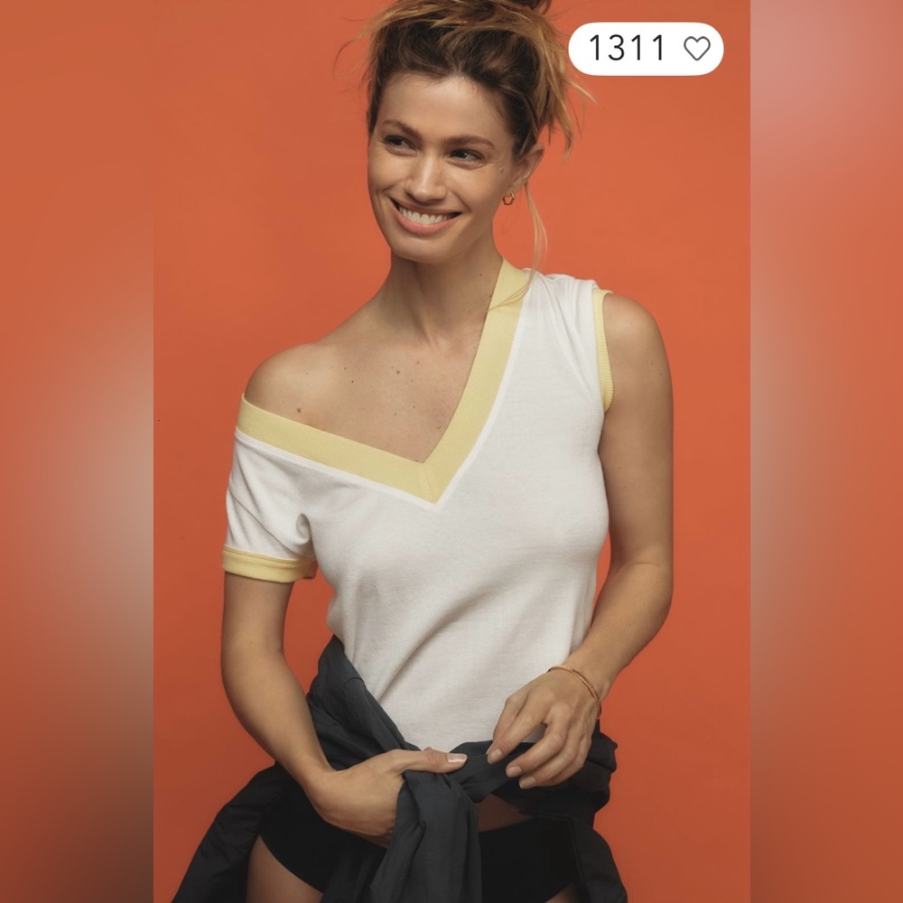Pilcro White and Yellow Short Sleeve Tee